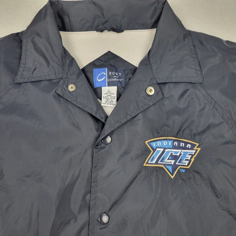 Port and Company Indiana Ice Windbreaker Jacket Mens Large Blue Nylon Snap Front